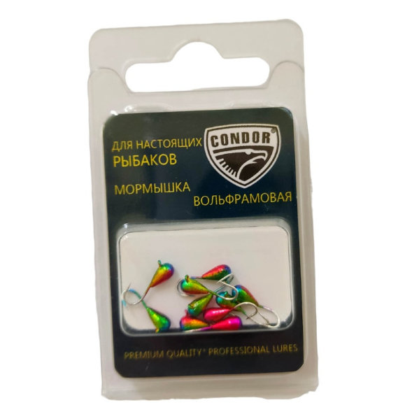 Мормышка вольфрамовая Condor Капля с ушком d 3,0 мм, безмотылка, вес 0,44 гр, радужный Латунный шарик 10 шт